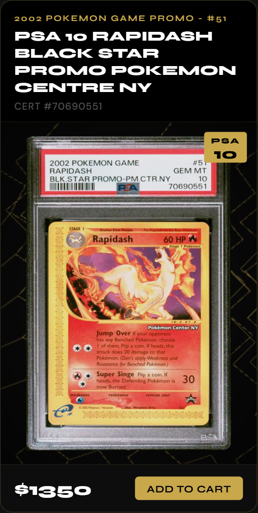 PSA 10 Rapidash Black Star Promo Pokemon Centre NY