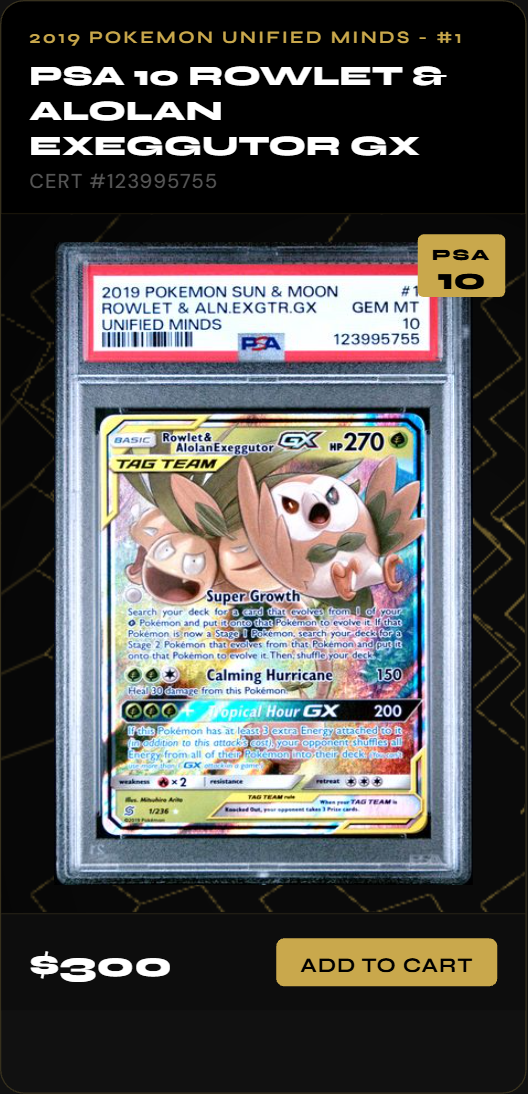 PSA 10 Rowlet & Alolan Exeggutor GX